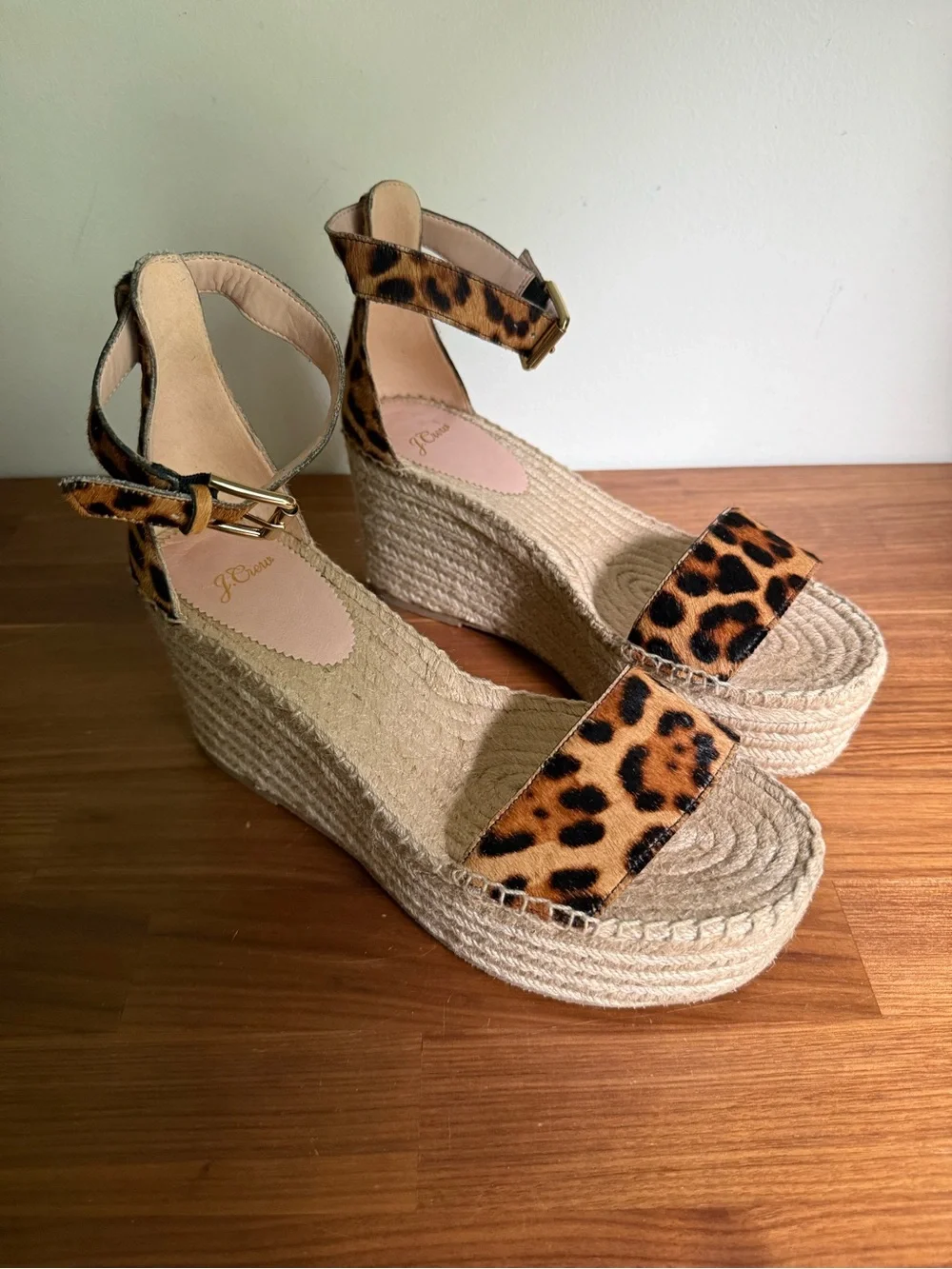 J.Crew Platform espadrille sandals in leopard calf hair, size 10